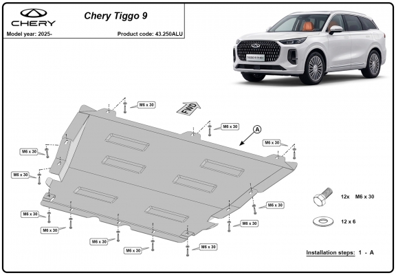 Protection sous moteur et de la boîte de vitesse  Chery Tiggo 9 - Aluminium  