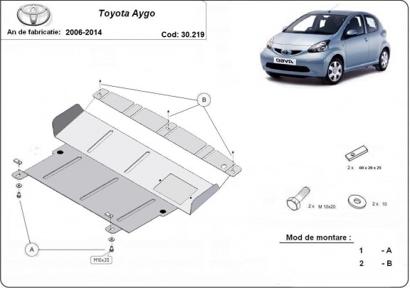 Protection sous moteur et de la boîte de vitesse Toyota Aygo AB10
