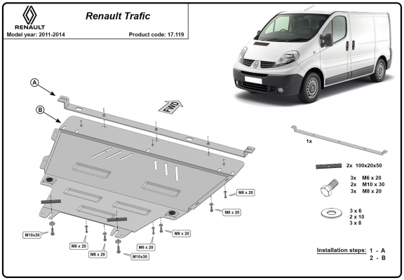 Protection sous moteur et de la boîte de vitesse Renault Trafic 2 (2011-2014)