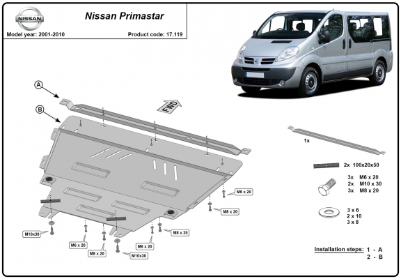 Protection sous moteur et de la boîte de vitesse Nissan Primastar