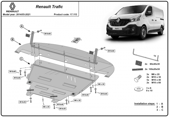Protection sous moteur et de la boîte de vitesse Renault Trafic 3 