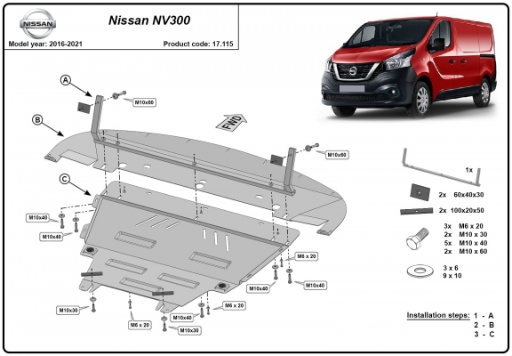 Protection sous moteur et de la boîte de vitesse Nissan NV300