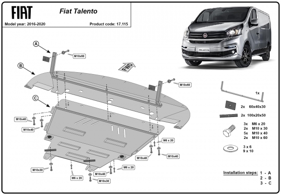 Protection sous moteur et de la boîte de vitesse Fiat Talento