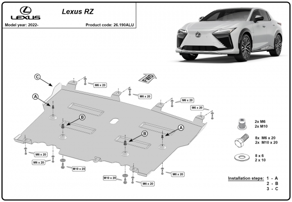 Aluminium protection sous moteur et de la boîte de vitesse Lexus RZ 