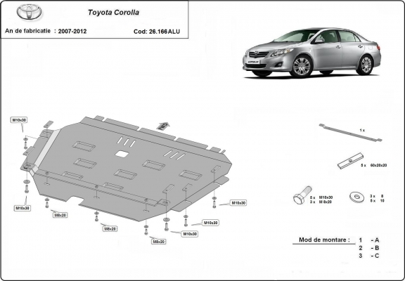 Protection sous moteur et de la boîte de vitesse  Toyota Corolla - Aluminium  