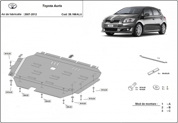 Protection sous moteur et de la boîte de vitesse  Toyota Auris - Aluminium  