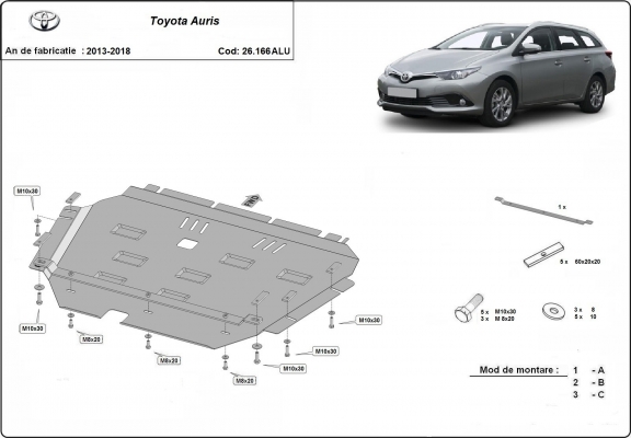Protection sous moteur et de la boîte de vitesse  Toyota Auris - Aluminium  