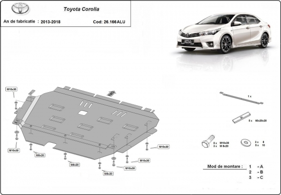 Protection sous moteur et de la boîte de vitesse  Toyota Corolla - Aluminium  
