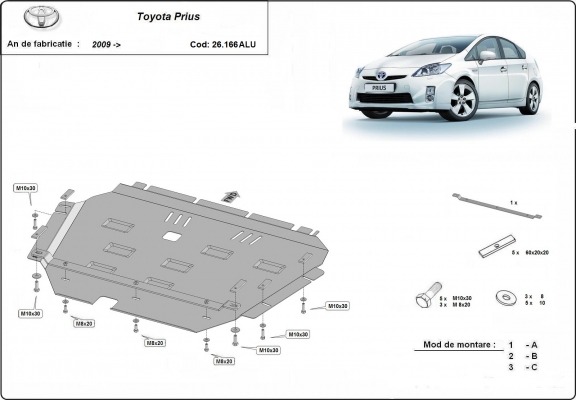 Protection sous moteur et de la boîte de vitesse  Toyota Prius - Aluminium  
