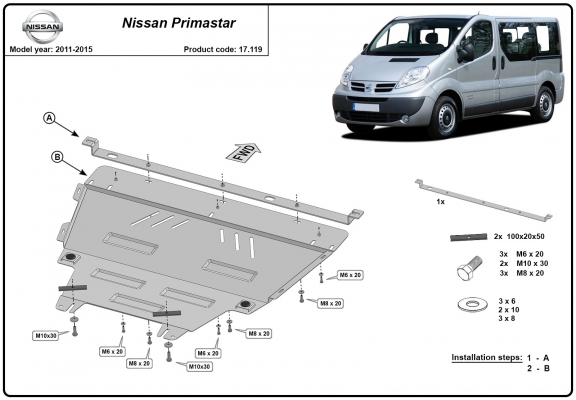 Protection sous moteur et de la boîte de vitesse Nissan Primastar