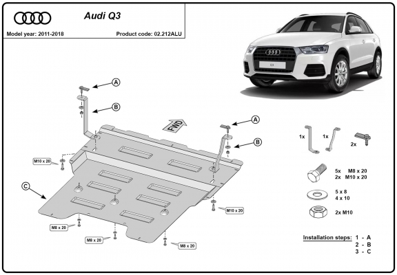 Aluminium protection sous moteur et de la boîte de vitesse Audi Q3