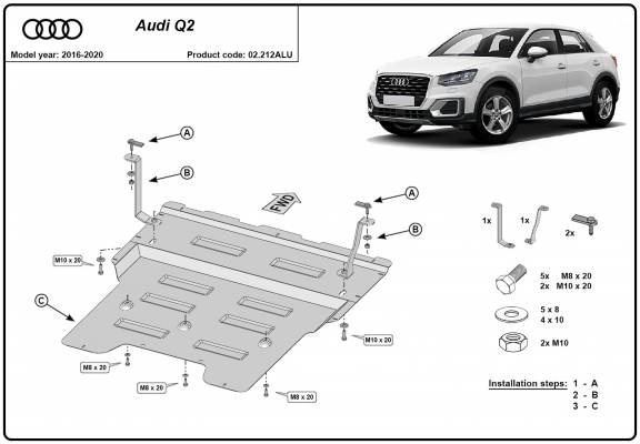 Aluminium protection sous moteur et de la boîte de vitesse Audi Q2