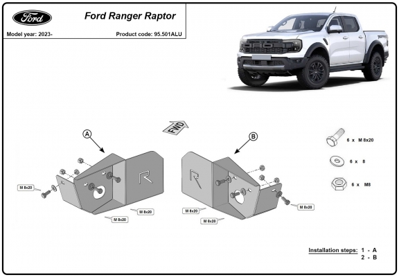 Tôle de protection en aluminium du capteur de bras de suspension arrière Ford Ranger Raptor