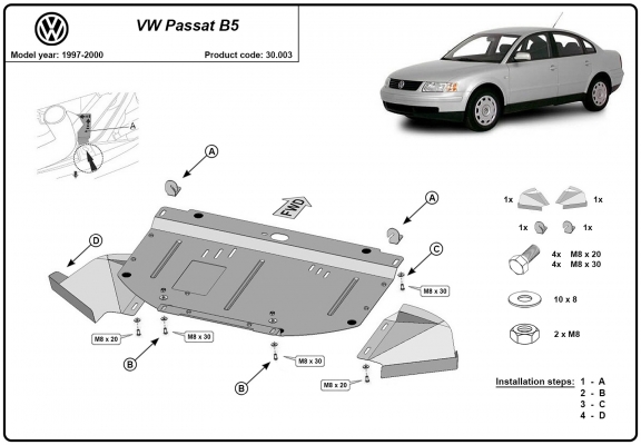 Protection sous moteur et de la radiateur VW Passat B5 1.6, 1.8 , 1.9 TDI