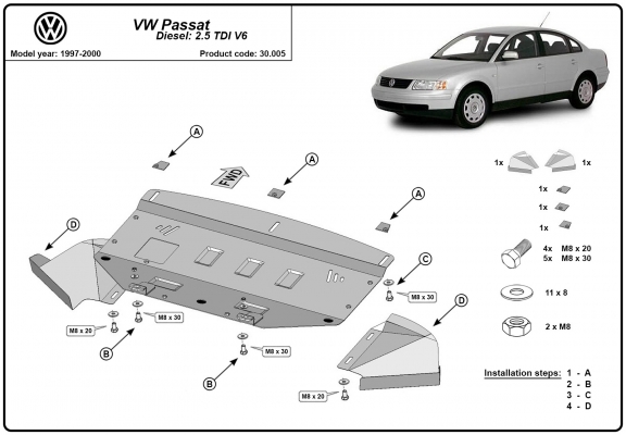 Protection sous moteur et de la radiateur VW Passat B5 2.5 TDI V6