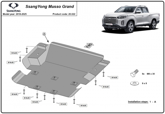 Protection sous moteur et de la radiateur Ssangyong Musso Grand