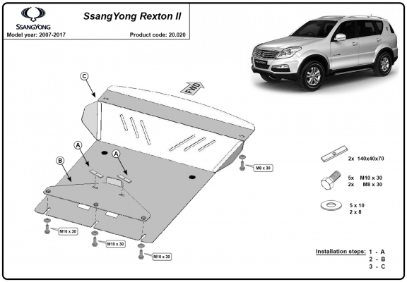 Protection sous moteur et de la radiateur SsangYong Rexton 2