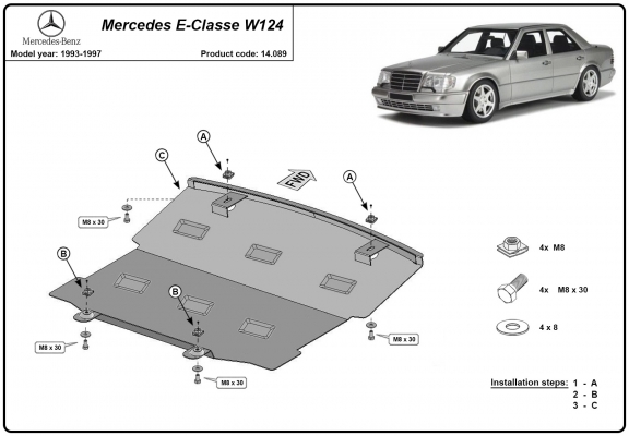Protection sous moteur et de la radiateur Mercedes E-Classe W124 