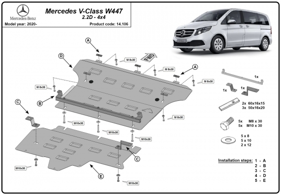Protection sous moteur et de la boîte de vitesse  Mercedes V-Class W447 2.2 D, 4x4